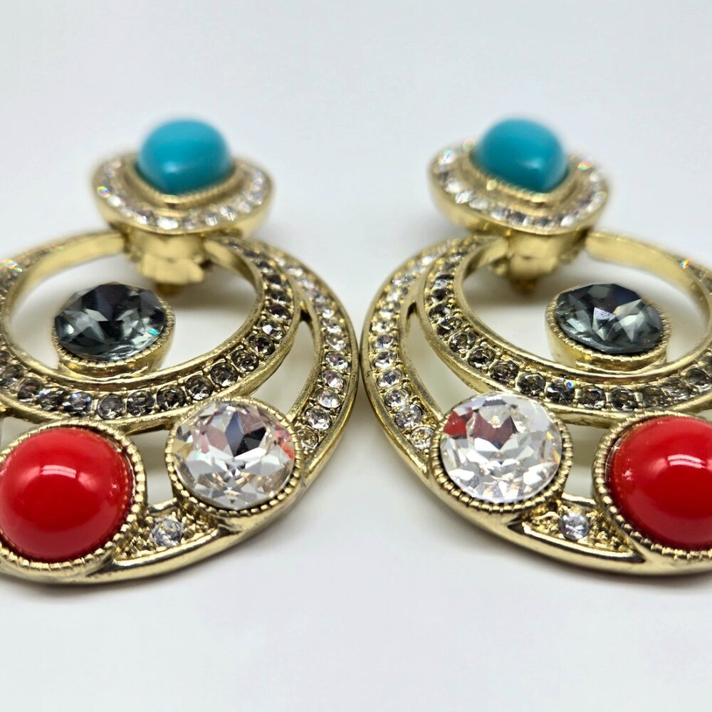 Heidi Daus Taos Chic Clip On Earrings – Turquoise & Coral Statement Earrings - Picture 8 of 11